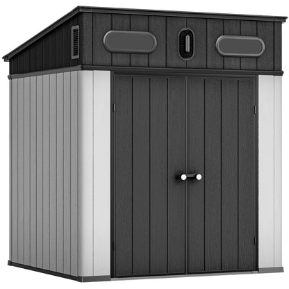 YITAHOME 6x6 ft Outdoor Resin Storage Shed, Waterproof Garden Shed with Windows, Floor, Double Doors, Weather-Resistant Lockable Tool Organizer for Outdoor Tools, Supplies, Bikes, Gray