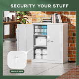Greenvelly Metal Storage Cabinet, 42” Metal Locking Cabinet with Doors and 2 Adjustable Shelves, Small Steel Cabinet with Lock for Office, Garage, Home, School (White) Greenvelly