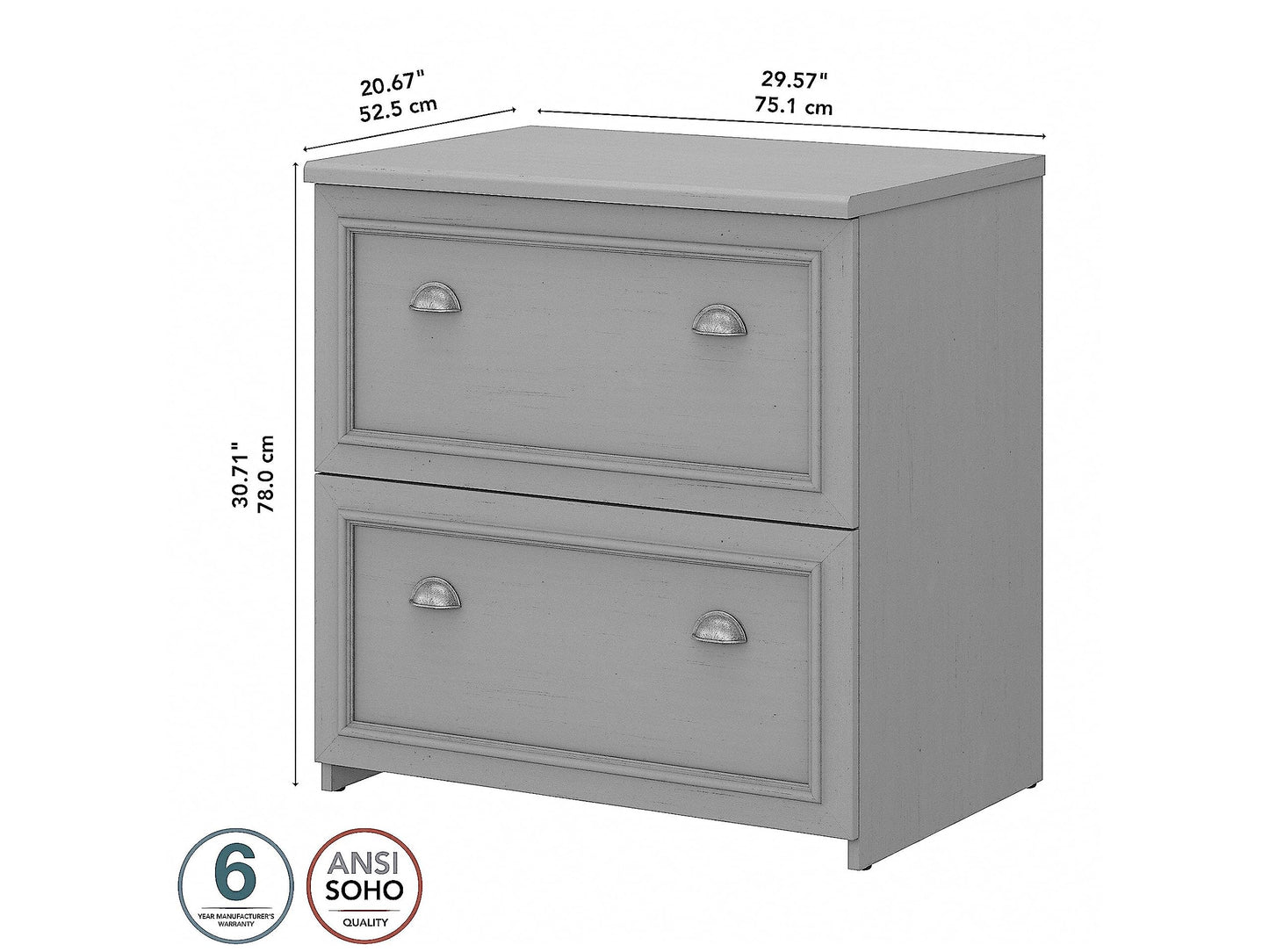 Bush Furniture BSH24468203 Somerset 2-Drawer Lateral File Cabinet, Letter/Legal, Cape Cod Gray, 30-Inch - WoodArtSupply