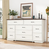 jiteentarou Farmhouse 9 Drawer Dresser for Bedroom,63” Wood Dresser & Chest of Drawers with Power Outlets,Large & Wide Dressers for Bedroom,Tall Storage Dresser Organizer(White) jiteentarou