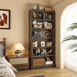 TVU 6-Tier Wooden Book Shelf, Floor-Standing Display Bookcase, 77.2" H x 31.5" W x 11" D Bookshelf, Farmhouse Style Book Case with Arched Base, Suitable for Living Room, Study, Office, Rustic Brown TVU