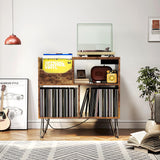 TC-HOMENY Record Player Stand with Vibration-Isolated Turntable Design, Vinyl Record Storage Table with Charging Station, Mid-Century Modern Turntable Stand TC-HOMENY