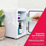 Frigidaire EFMIS129-WHITE White Mini Personal Fridge Cooler, 1 Gal Capacity fits Six Cans, Includes Plugs for Home Outlet & DC Charger-9.84" D x 7.09" W x 10.35" H, standard Frigidaire
