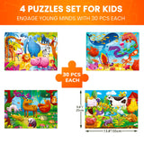 QUOKKA Puzzles for Toddlers 3-5 - 4 x 30 Pieces Puzzles for Kids Ages 2-4 - Animal Learning Jigsaw Puzzles for Kids 4-6 Years Old - Educational Toys for Boy and Girl QUOKKA