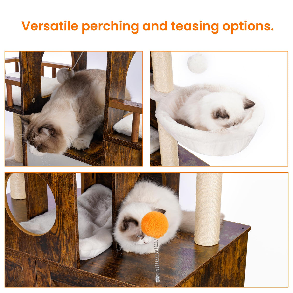 Heybly Cat Tree with Litter Box Enclosure for Indoor Big Cat, Cat Tower for Large Cats 20 lbs Heavy Duty, Modern Cat Condo Furniture with Scratching Posts, Rustic Brown HCT110SR Heybly