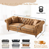 Mid Century Modern Faux Leather Couch Set of 2, Tufted Couch and Loveseat Set muebles para la sala Comfy Chesterfield Upholstered Office Furniture Living Room Sofa Set 2 Piece (Brown, 3+3 Seater) SLEERWAY