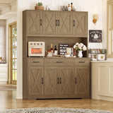 HOSTACK 71" Tall Kitchen Pantry Storage Cabinet with Charging Station, 55" Wide Kitchen Hutch Cabinet with Large Countertop, Farmhouse Food Pantry with Drawers for Living Room (Rustic Brown) HOSTACK