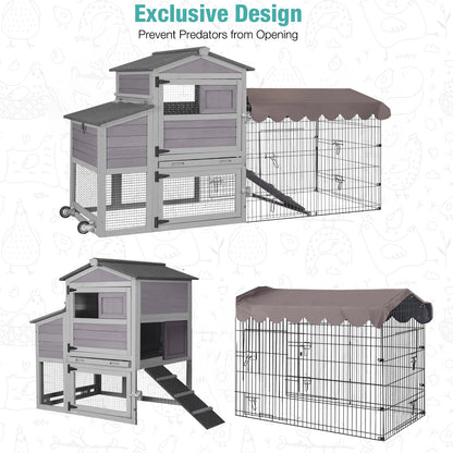 SUUMERPETY Chicken Coop Outdoor,Wooden Chicken House with Metal Chicken Run,Mobile Hen House with Nesting Box,Outdoor Poultry Cage for Yard Farm Use