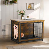 JY QAQA Dog Crate Furniture, Wooden Dog Crate Table, Double-Doors Dog Furniture, Indoor Dog Kennel, Dog House, Dog Cage/Brown/L JY QAQA PET