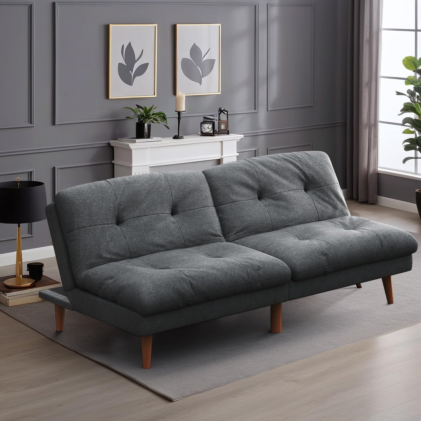 YESHOMY Futon Sofa Bed Skin-Friendly Couch Loveseat with Adjustable Backrest, Space-Saving Sleeper for Small Apartment Modern Convertible Living Room Furniture Set, Gray