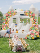 BUPPLEE Inflatable White Bounce House Jumping Castle with 480W Air Blower, 13x8x8FT Large Indoor Outdoor Bouncy Castle Theme for Kid and Adult with Slide & Ball Pit Perfect for Parties Events All Ages BUPPLEE