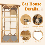 Grepatio Catio Outdoor Cat Enclosure, Large Outdoor Cats Kitten Enclosures with Weatherproof, Indoor Wood Catio House with 5 Platform and 1 Removable Cat Litter Box (Natural) Grepatio