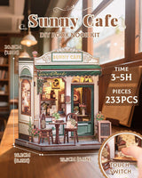 CUTEBEE Book Nook Kit - DIY Miniature House Dollhouse Kit for Adult and Teens, Booknook Bookshelf Decor Alley Model Build with LED Light, Gifts for Family and Friends (Sunny Cafe) CUTEBEE