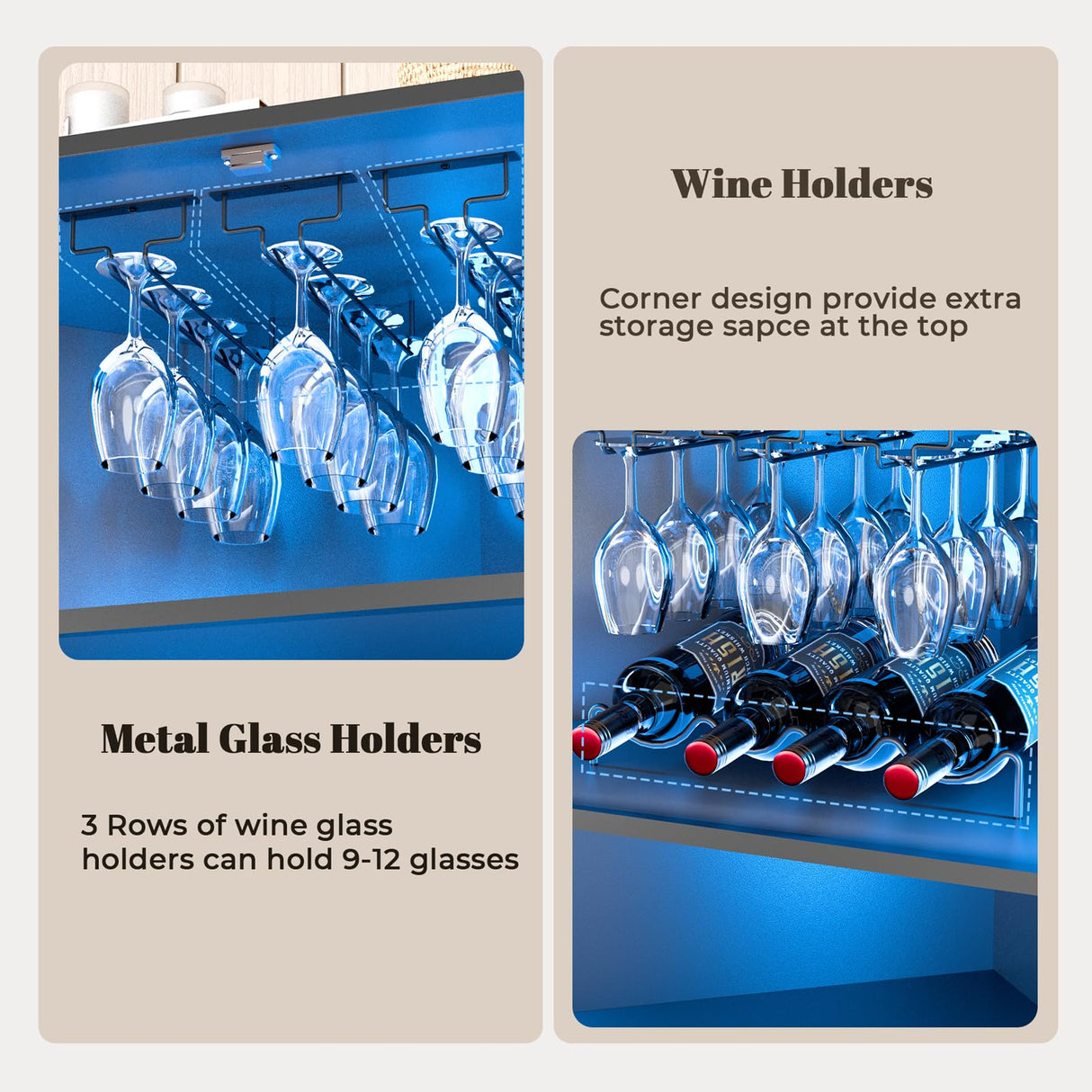 71'' Corner Wine Bar Cabinet with LED Lights,5-Tier Tall Home Liquor Coffee Bar Cabinet W with Tempered Glass Door & Glasses Rack, Alcohol Cabinet Storage Hutch for Kitchen, Living Room, Dining Room Loomie