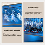 71'' Corner Wine Bar Cabinet with LED Lights,5-Tier Tall Home Liquor Coffee Bar Cabinet W with Tempered Glass Door & Glasses Rack, Alcohol Cabinet Storage Hutch for Kitchen, Living Room, Dining Room Loomie