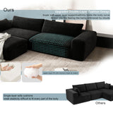 Yomsum 184'' Living Room Sectional Couch with Double Layer Black Plush Corduroy Fabric, 6 Seater Boneless L Shaped Cloud Couch in a Box, No Assembly Modular Sectional Sofa Bed with Ottoman Yomsum