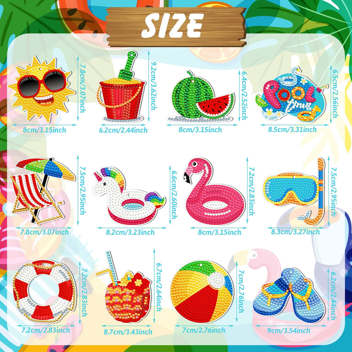 12 Pieces Summer Diamond Painting Keychain 5D DIY Diamond Painting Kit Summer Hanging Diamond Art Kits Diamond Art Summer Ornaments for Kids Summer Crafts Family Decor (Summer Style) Ferraycle