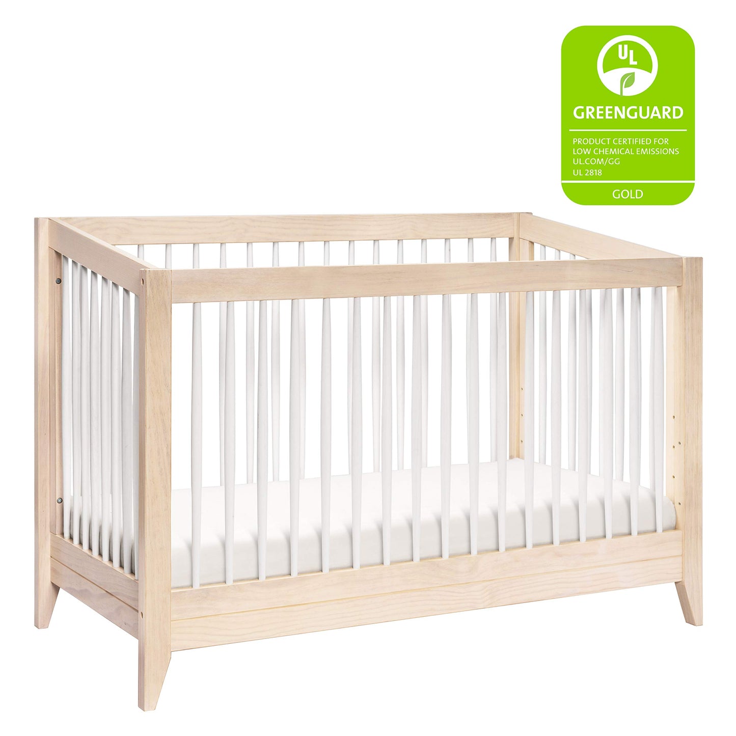 Babyletto Sprout 4-in-1 Convertible Crib with Toddler Bed Conversion Kit in Washed Natural and White, Greenguard Gold Certified