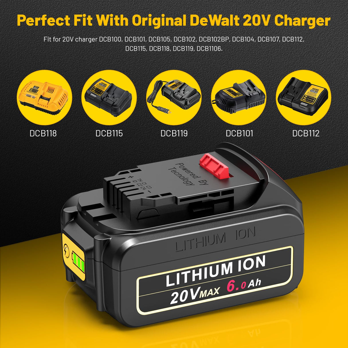Futurebatt 20V Max Battery for DEWALT 20-Volt MAX Tools 6.0Ah Lithium Battery Replacement DCB206 DCB205 DCB204 DCB203 DCB201 DCB200 DCB181 DCB180 DCD DCF DCG DCS Series Futurebatt