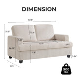 HOMYKA Loveseat Sofa, 60" Corduroy Couch with Side Pocket, Removable Pillow and Cushion Cover 2 seat Couches, Comfy Modern Small Couch for Living Room, Small Spaces, Dorms, Office, Beige HOMYKA