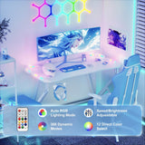 TIQLAB Small Gaming Desk with LED Lights, 40 Inch Computer Desk for Home Small Space, Gaming Table with Carbon Fiber Surface, PC Gamer Desk for Kids Boys Men, White TIQLAB