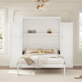 Ball & Cast Queen Size Murphy Bed with Two Wardrobe and Storage Shelf, Wall Bed Frame Folding into Cabinet Design,Multifunctional Foldable Platform Bed for Small Space,Bedroom,Guest Room, White Ball & Cast