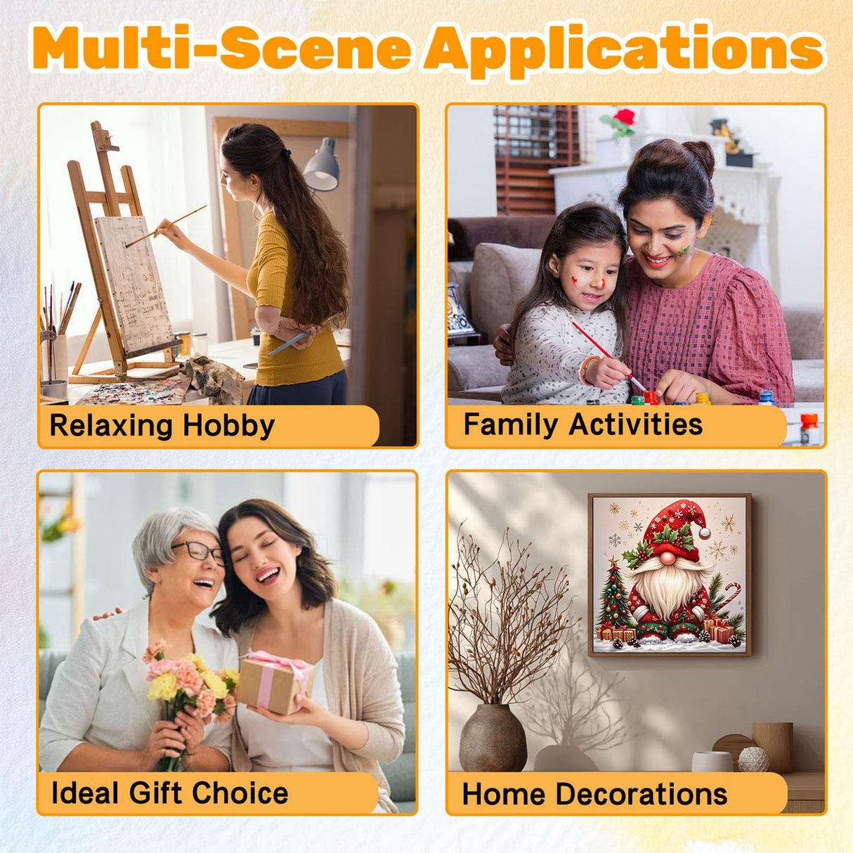 CRZMODE Christmas Paint by Numbers Kit for Adults, Gnome Paint by Numbers for Adults, Acrylic Painting Crafts for Home Decor Gift (16x16inch) CRZMODE