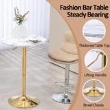 Finnhomy 24'' Round Cocktail Bar Table with Metal Base, Tall Bistro Pub Table, Adjustable 27.9''-35.4'' Counter Bar Height for Kitchen, Dining Room, Living Room, Easy Assembly, Gold Finnhomy