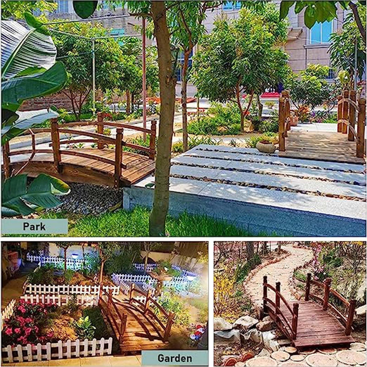 Garden Bridges 5 Ft Wooden Garden Bridge Sturdy, Classic Decorative Arc Footbridge, Outdoor Walkway with Safety Railings for Pond, Backyard and Borders WoodArtSupply