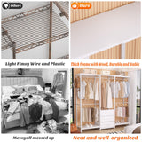 Aheaplus Garment Rack Heavy Duty Clothes Rack for Hanging Clothes,Clothing Rack with Drawers, Wood Stoarge Shelf Freestanding Closet Wardrobe Rack, Corner L Shaped Closet System Organizers, W3,White Aheaplus