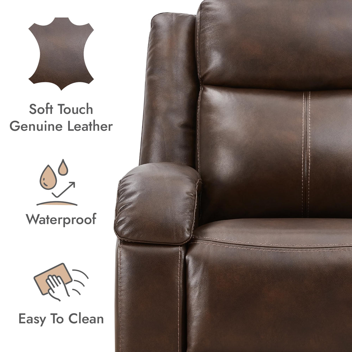Watson & Whitely Genuine Leather Power Recliner Chairs for Adults, Wall Hugger RV Recliner with Power Headrest & Charging Ports, Electric Recliner Sofa Chair for Living Room, Dark Brown Watson & Whitely