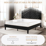SHA CERLIN Full Size Bed Frame with Adjustable Headboard/Velvet Upholstered/Diamond Button Tufted and Metal Studs/No Box Spring Needed/Wood Slat Support/Easy Assembly/Black SHA CERLIN