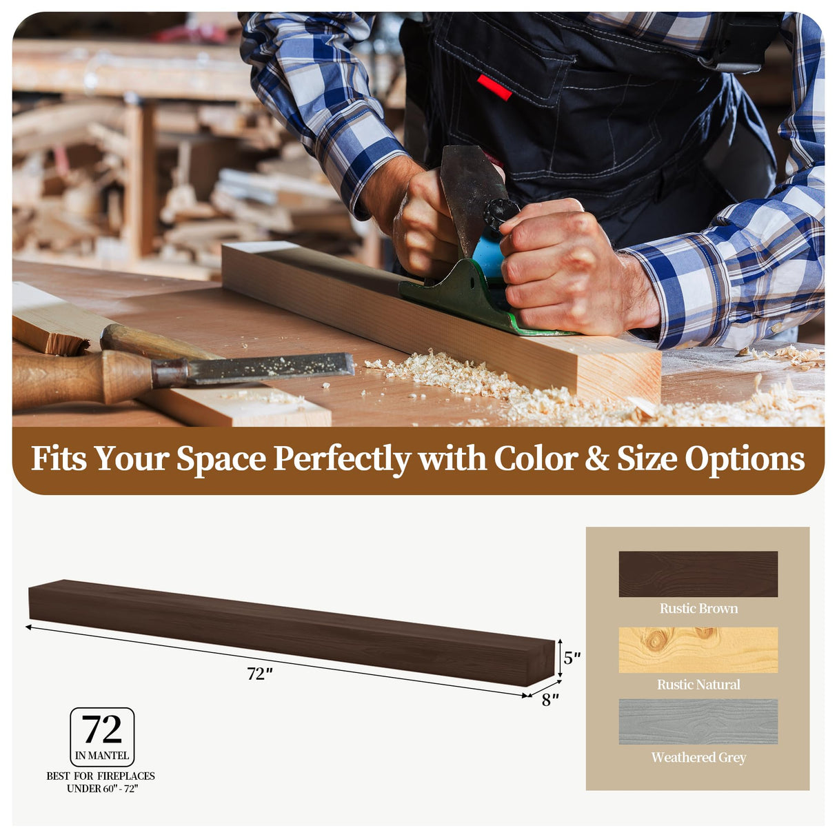 CRAFTEASE Fireplace Mantel 72 Inch Solid Wood Mantels for Over Fireplace 5" Thick Wall Mounted Shelves Long Floating Farmhouse Shelf Handcrafted Wooden Fireplace Mantle 72 X 8 X 5 - Rustic Brown CRAFTEASE