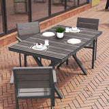 Flash Furniture Finch Commercial Grade X-Frame Outdoor Dining Table 59" x 35.5" with Faux Teak Poly Slats and Metal Frame, Gray/Gray Flash Furniture