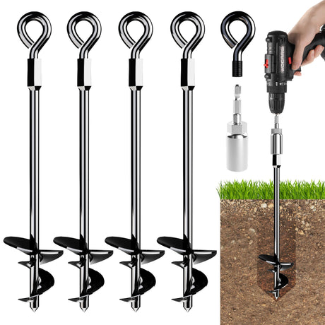 15'' Ground Anchors Screw-in - Heavy Duty for High Winds -Ground Stakes - Earth Anchors for Sheds, Swing Sets, Tents, Trampolines, Gazebos, Carports, and Hurricane Tie-Downs K-Brands