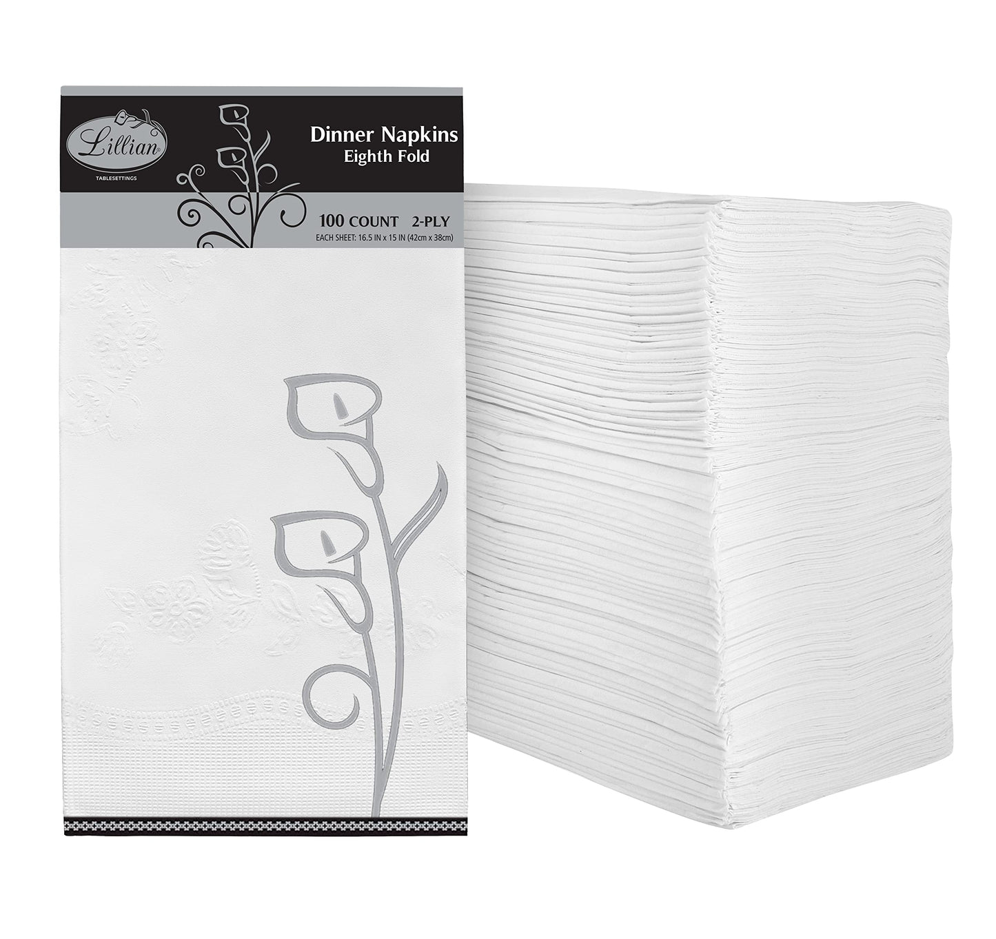 Premium White Napkins, 1/8 Fold Dinner Napkin, Disposable 2-Ply White Party Napkins, Value Pack 100 Count