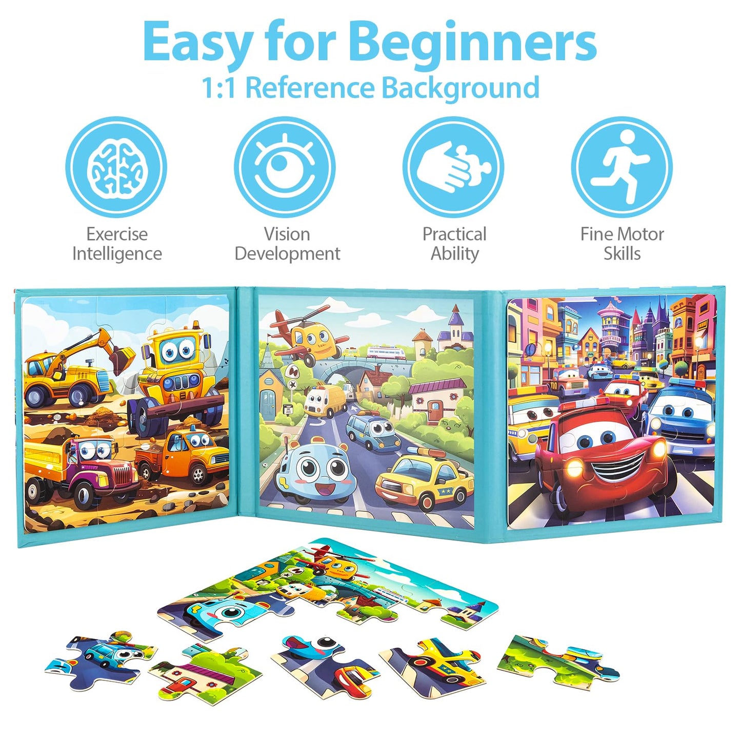 Magnetic Puzzles for Toddlers 3-5, 9-12-16 Pieces Car Puzzles for Kids Ages 4-6 Kids Puzzles Educational Learning Magnet Travel Puzzles Road Trip Activities Toys for 2 3 4 5 6 Year Old Boys and Girls