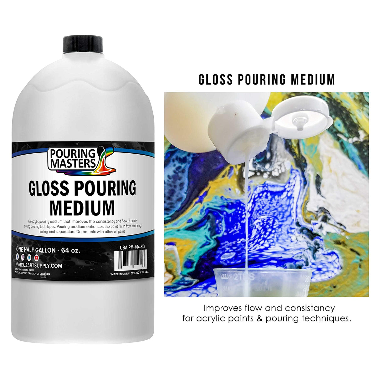 U.S. Art Supply Professional Gloss Pouring Medium 64oz (Half Gallon) - Improves Paint Flow & Cell Effects Creator, Viscosity Adjuster for Art Acrylic Painting U.S. Art Supply