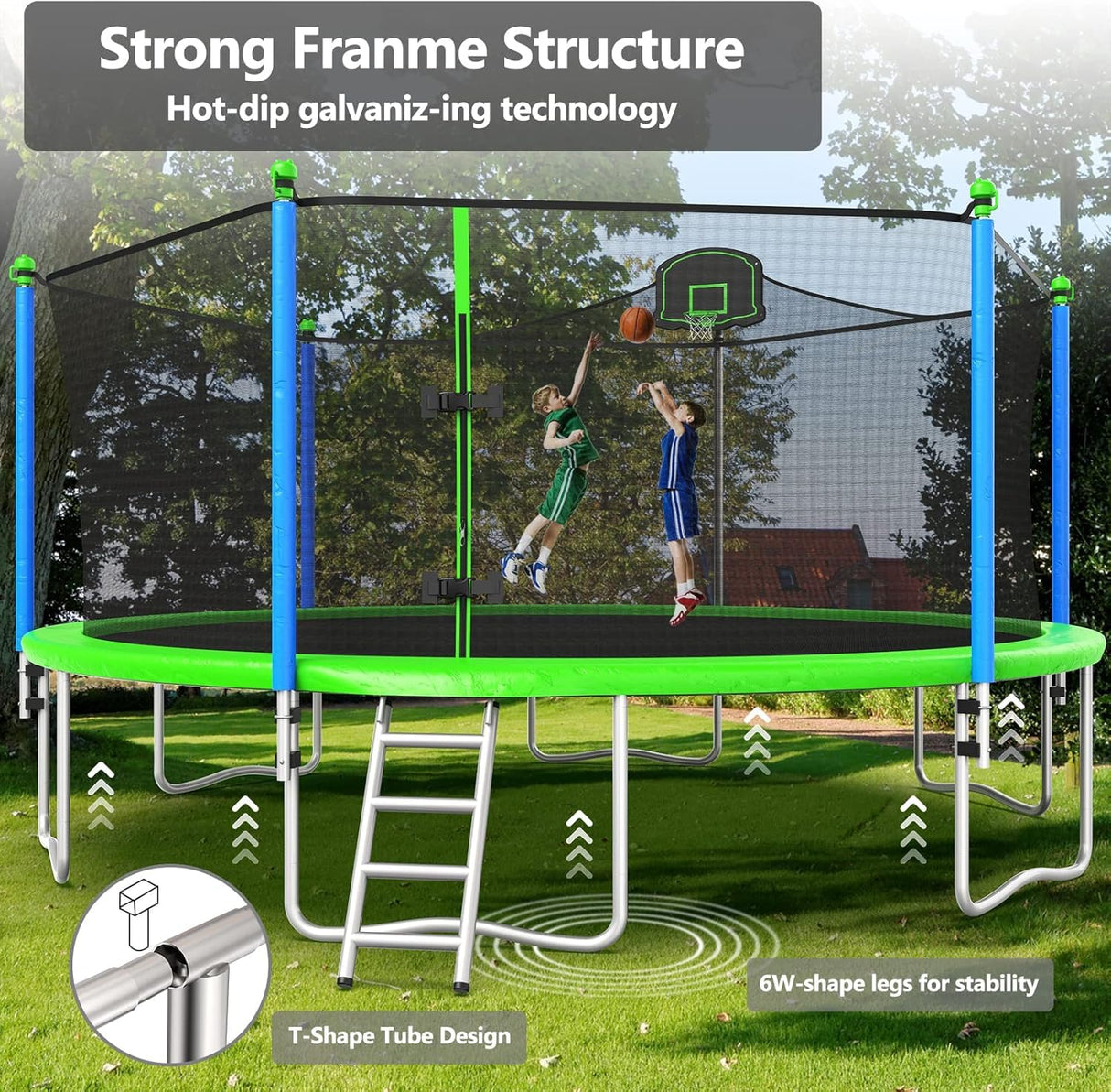 Lyromix 16FT Trampoline for Kids and Adults, Outdoor Recreational Trampolines with Safety Enclosure Net and Basketball Hoop Lyromix