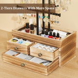 X-cosrack Jewelry Tree Stand Organizer 3 Tier Metal Jewelry Holder Stand with Wood Basic Storage Box, Adjustable Height Holder Display for Necklaces Earrings Bracelets and Rings, Carbonized Black X-cosrack