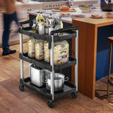 YITAHOME 240LBS Folding Utility Cart with Wheels, Foldable Utility Service Cart 3 Tier Collapsible Rolling Cart with 360°Swivel Wheels (2 with Brakes), Portable Cart for Home Garage Restaurant Office YITAHOME