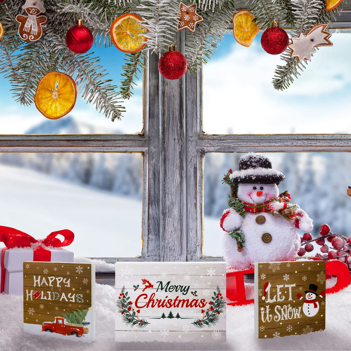 3 Pieces Christmas Tiered Tray Wood Signs Farmhouse Tray Decor Wooden Table Sign Christmas Inspired for Xmas Party Home Crafts Decorations DIY Decor Rustic Mini Wood Kitchen Signs Jetec