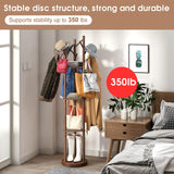 FILWH Bamboo Coat Rack Rotary Freestanding with Shelf Coat Tree Rack Stand for Hallway Entryway Coat Hanger Stand with 9 Hooks 3 Storage Shelves(Brown) FILWH