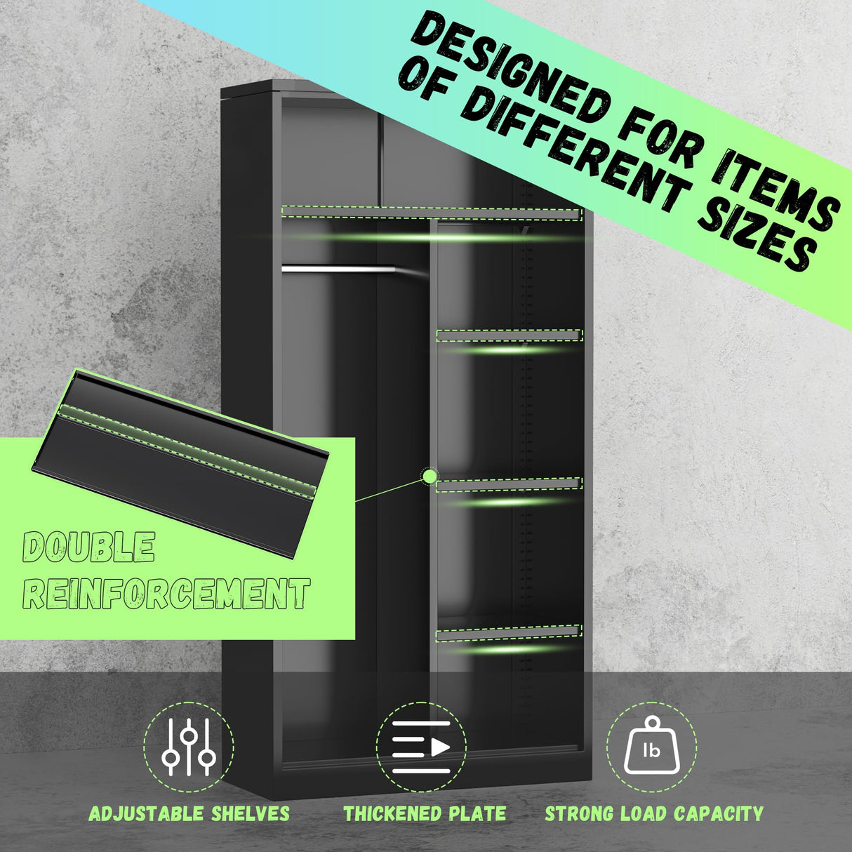 INTERGREAT Wardrobe Cabinets with Locking Doors and Shelves, Clothing Locker 72" X 32" X 16" Storage Cabinets for Home Room,Fire Department, School, Employee,Gym,Government (Black) INTERGREAT