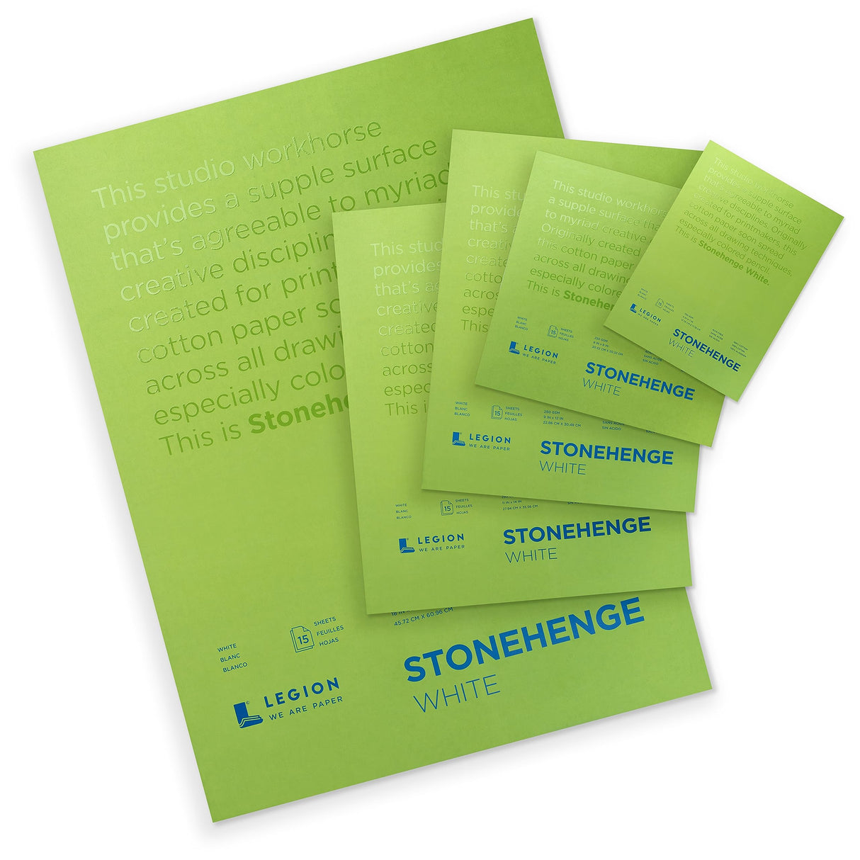 Legion Stonehenge Pad, Cotton Deckle Edge Paper, 18 X 24 inches, White, 15 Sheets Stonehenge