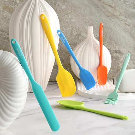 6PCS Silicone Spatulas, MONGSEW Food Grade Heat Resistant Rubber Spatula Set, Kitchen Spatulas for Baking, Cooking and Mixing, BPA-Free, Dishwasher Safe (Set of 6, Multi Colors) MONGSEW