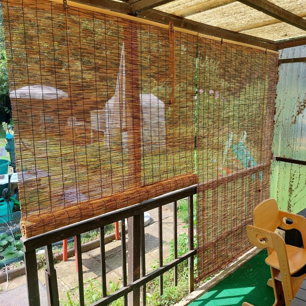 Retro Bamboo Roll Up Blinds 20" 28" 30" 36" 40" 46" 55" 68" 75" Waterproof Bamboo Shades for Indoor/Outdoor Patio, Cordless Reed Roller Shades with Lifter, Blackout Privacy Curtains(70" W x 48" H) KAKVSRBPER