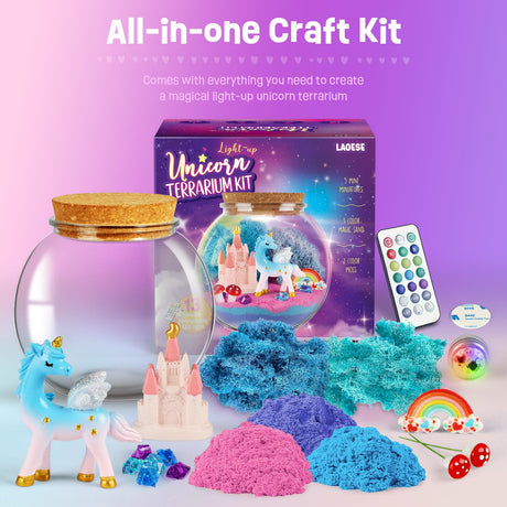 LAOESE Unicorn Gifts for Girls - Unicorns Terrarium Kit for Kids - Birthday Gift for Girl Ages 4 5 6 7 8-12 Year Old - DIY Unicorns Toys Arts and Crafts Kit for Kid LAOESE