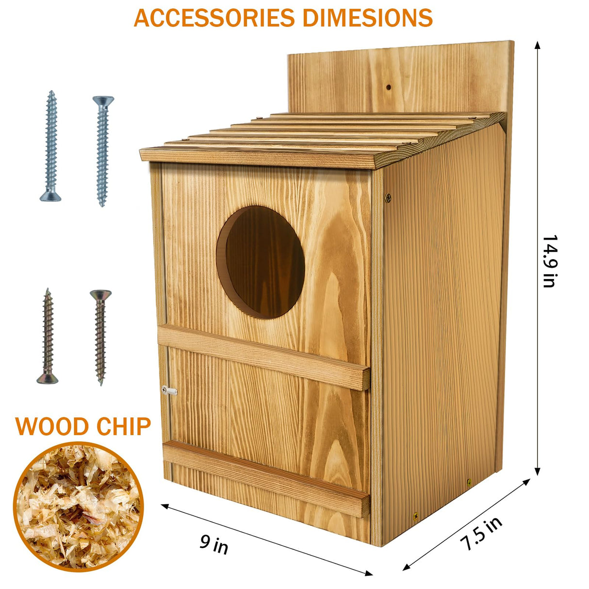 BKISVWCSop Owl House,Wooden Owl Box,Owl Houses for Outdoors, Suitable for Screech Owl Nesting Box and Kestrels, Easy Assembly with Circular Opening, Includes Mounting Screws and Wood Shavings BKISVWCSop