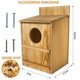 BKISVWCSop Owl House,Wooden Owl Box,Owl Houses for Outdoors, Suitable for Screech Owl Nesting Box and Kestrels, Easy Assembly with Circular Opening, Includes Mounting Screws and Wood Shavings BKISVWCSop